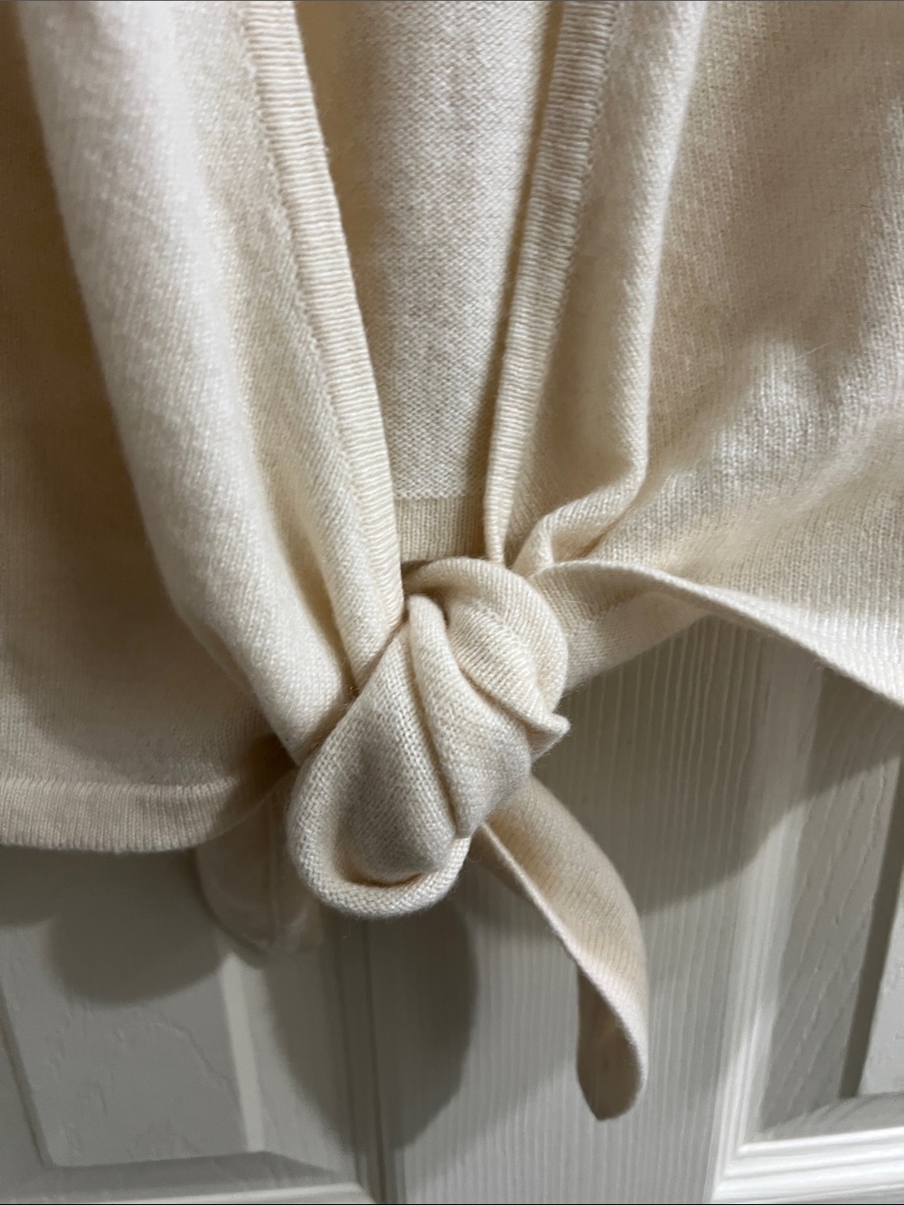 Garnet Hill Cream Tie-Front Knit Cashmere Cardigan - Picture 6 of 8